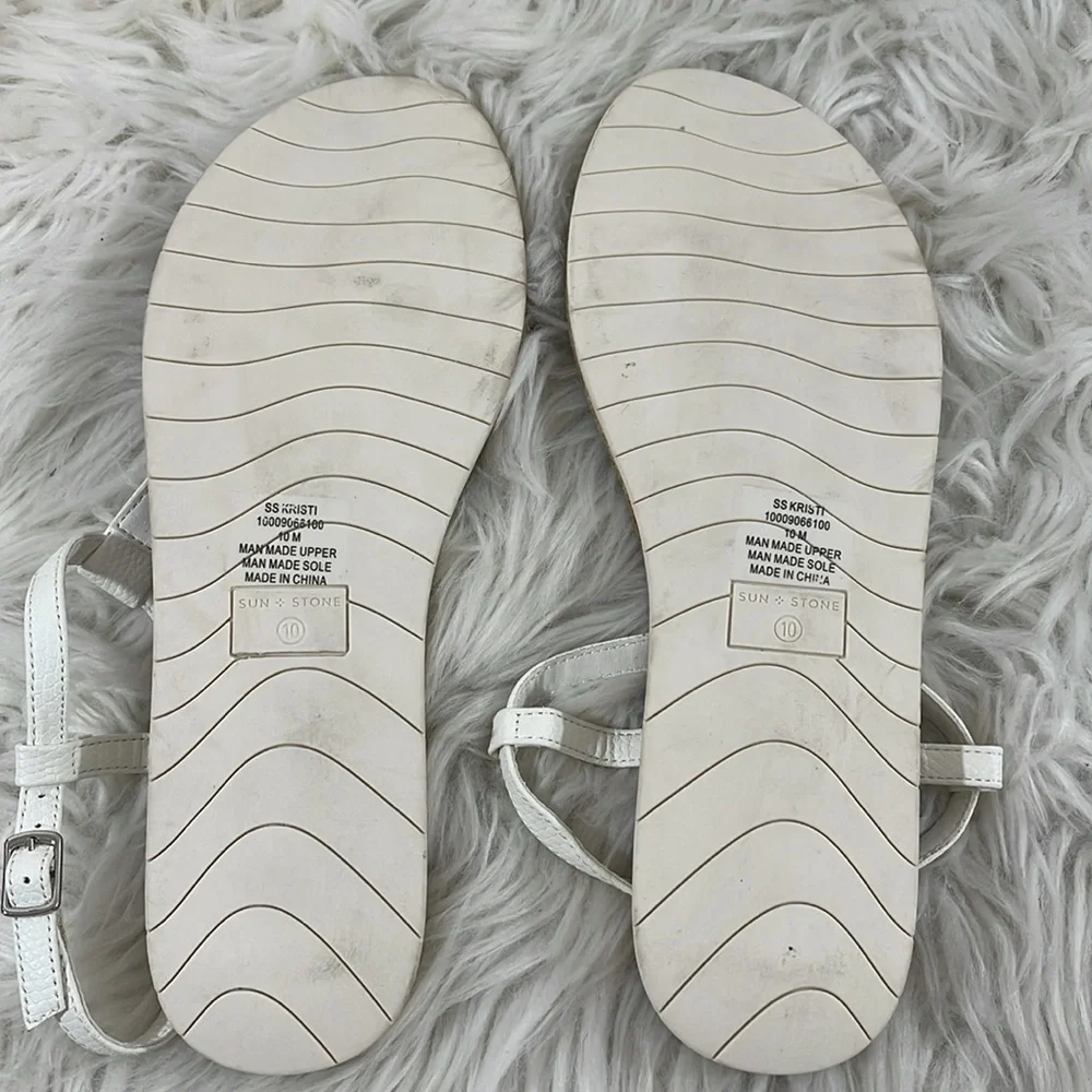 SUN STONE White Cushioned T-Strap Kristi Round Toe Buckle Slingback Sandal Sz 10 - Picture 7 of 9